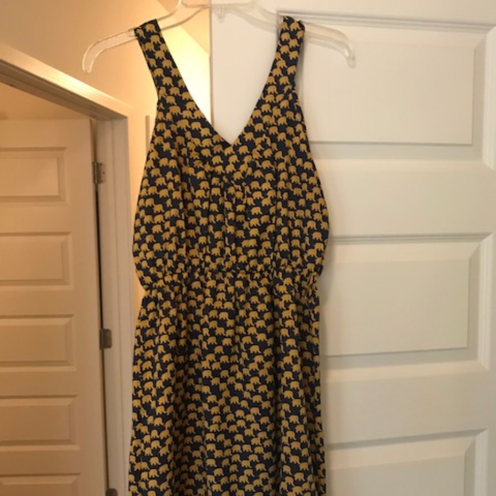 Navy and gold elephant print dress